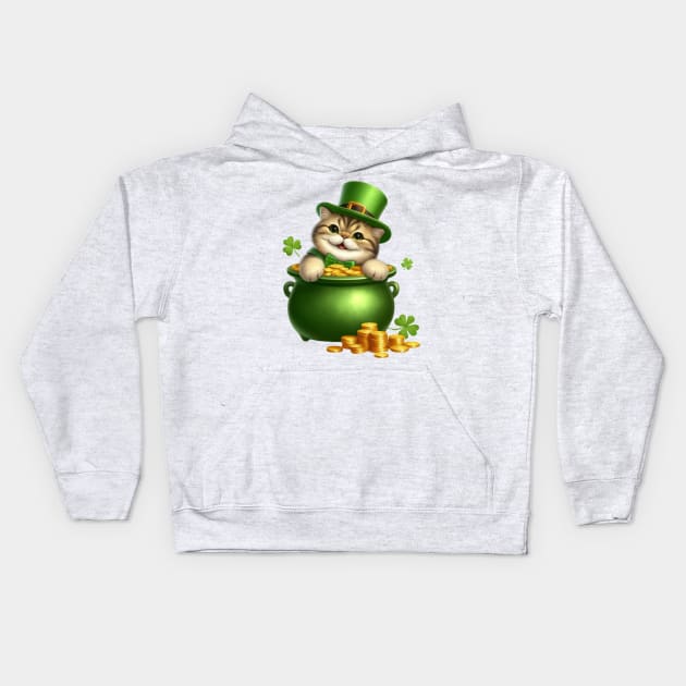 St Patricks Day Exotic Shorthair Cat Kids Hoodie by Chromatic Fusion Studio